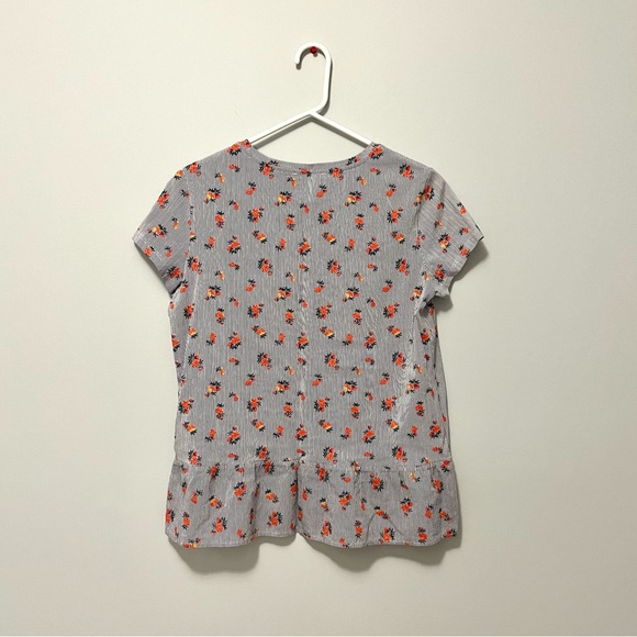 🔥 ASOS blue white striped red floral ruffle hem peplum short sleeve top - Picture 13 of 16